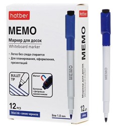 Маркер для магнитной доски закругленный на магните со стирателем 1мм "Memo" синий (087373) (12 шт. в картонной коробке) Хатбер