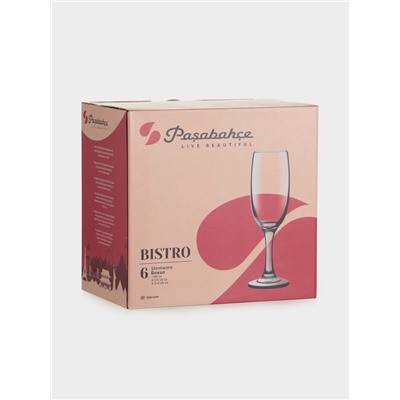 Бокалы для шампанского Paşabahçe Bistro, 190 мл, набор 6 шт., стекло, прозрачные