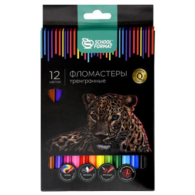 Фломастеры 12цв "ДИКАЯ ПЛАНЕТА" трехгранные ФЛ12-ДПЛ SchoolФормат