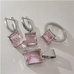 Комплект ювелирной бижутерии коллекция "Дубай" серьги, кулон и кольцо 19 р покрытие посеребрение, вставка: стекло, цвет: розовый, арт.215.597-19