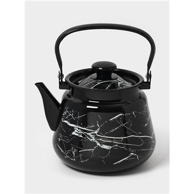 Чайник эмалированный «Чёрный мрамор», 3.5 л, металлическая ручка