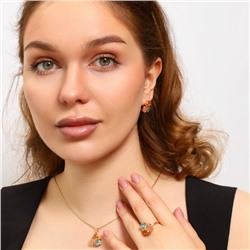 Комплект ювелирной бижутерии коллекция "Дубай" серьги, кулон и кольцо 19 р, покрытие позолота, вставка: искусственные цветные камни, цвет: оранжевый, голубой, бежевый матовый, арт.213.715-19