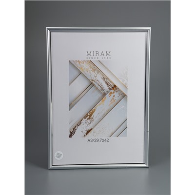 УЦЕНКА Фоторамка пластик «МИРАМ» 29.7×42 см, (A3) 636421, серебро (пластиковый экран)