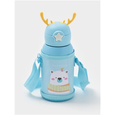 Термос детский «Мишка», 500 мл, с кружкой, два вида крышек, сохраняет тепло до 6 ч, нержавеющая сталь, синий