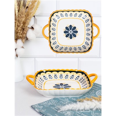 Блюдо с ручками квадратное / WX106 /уп 40/ 25х20х5 см