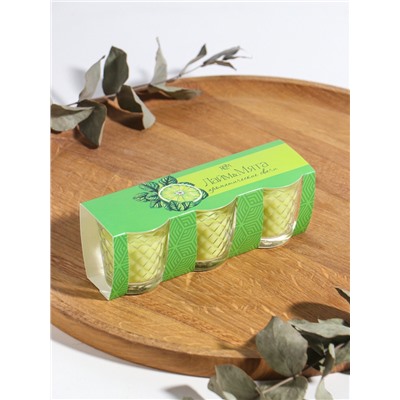 Ароматическая свеча в стакане, набор 3 шт., по 50 мл, 10 ч, 32 г, лайм-мята