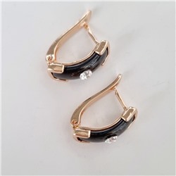 Серьги ювелирная бижутерия коллекция "Дубай", покрытие: позолота, вставка: керамика, цвет: черный, арт.214.441