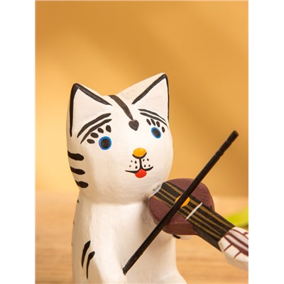 Сувенир «Кот скрипач», 3.5×8×8 см, дерево, белый