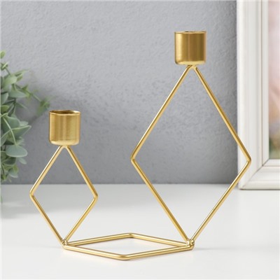 Металлический подсвечник на 2 свечи «Геометрия. Ромбы», золото, d=2.3 см, 7.8×18×19 см