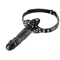 Черный кляп-фаллоимитатор Double Penis Gag