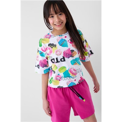 Комплект трикотажный для девочек: фуфайка (футболка), шорты PLAYTODAY, 1244406