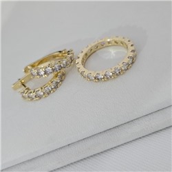 Комплект ювелирной бижутерии Итальянское золото (покрытие желтое 14к), серьги и кольцо 17 р, вставка: фианиты, цвет: прозрачный, арт.313.315-17