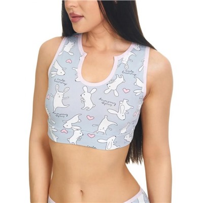 Кроп топ майка трикотажная хлопок (Зайцы на сером)