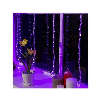 Гирлянда «Водопад» 2×1.5 м, IP20, прозрачная нить, 400 LED, свечение фиолетовое, 8 режимов, 220 В