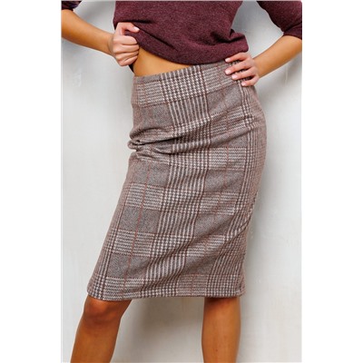 Юбка теплая в клетку миди 273-1BRN НАТАЛИ, 1232215