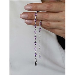 Браслет из серебра с натуральным аметистом и фианитами родированный 925 пробы 6-005р401