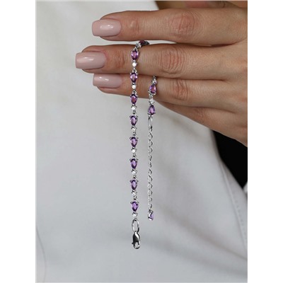 Браслет из серебра с натуральным аметистом и фианитами родированный 925 пробы 6-005р401