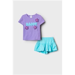 Комплект трикотажный для девочек: фуфайка (футболка), шорты PLAYTODAY, 1243848