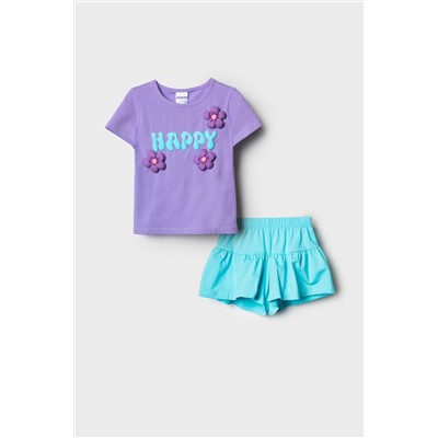 Комплект трикотажный для девочек: фуфайка (футболка), шорты PLAYTODAY, 1243848