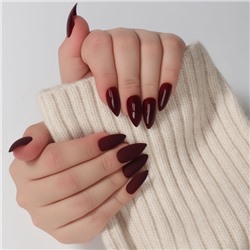 Накладные ногти, 24 шт., с клеевыми пластинами, форма миндаль, матовые, глянцевые, бордовые