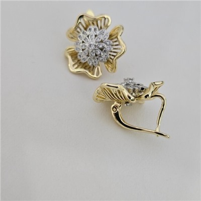 Серьги цветы ювелирная бижутерия Итальянское золото (покрытие желтое 14к), вставка: фианиты, цвет: прозрачный, арт.313.361