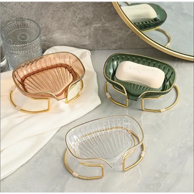 Стильная мыльница на подставке благородный зеленый с золотом