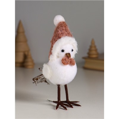 Фигурка «Белая птичка в колпаке и бабочке на веточке ели», 5.3×9.5×14 см
