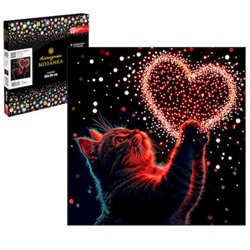 Алмазная мозаика по номерам 30х30 см (НА ПОДРАМНИКЕ) "КОТЕНОК С СЕРДЕЧКОМ" Частичная выкладка 71437 Феникс