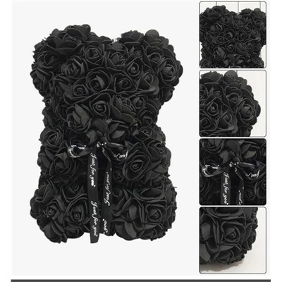 Мишка из роз светящийся в подарочной коробке, 25 см