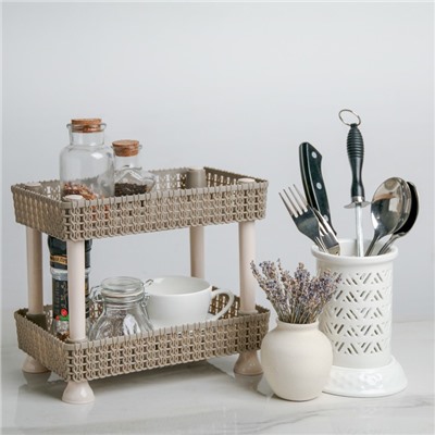 Этажерка настольная 2 яруса «Плетение», 24×15×20 см, МИКС