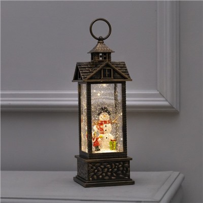 Светодиодная фигура «Фонарь со снеговиком» 10.3×31×10.3 см, пластик, от батареек ААх3, USB, свечение тёплое белое