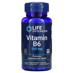 Life Extension, витамин B6, 250 мг, 100 вегетарианских капсул