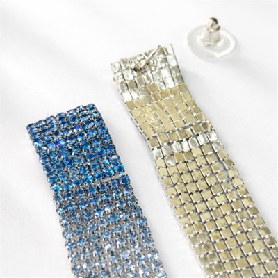 Серьги длинные висячие со стразами "Вечерние", цвет: серебристый и голубой, арт.012.034