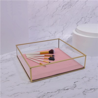 Органайзер для хранения «PINK RIPPLES», стеклянный, 24×24×6.5 см, цвет медный, розовый