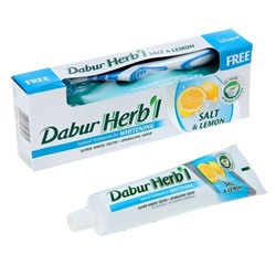 Dabur Herb'l Toothpaste Salt & Lemon with Toothbrush/Дабур Зубная Паста Отбеливающая с Солью и Лимоном + Зубная Щётка Ср. Жесткости 150г.