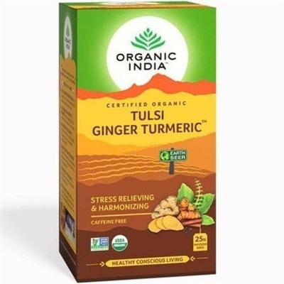 Organic India Tulsi Ginger Turmeric Tea /Органик Индия Чай Тулси, Имбирь, Куркума. (25 Чайные пакетики)