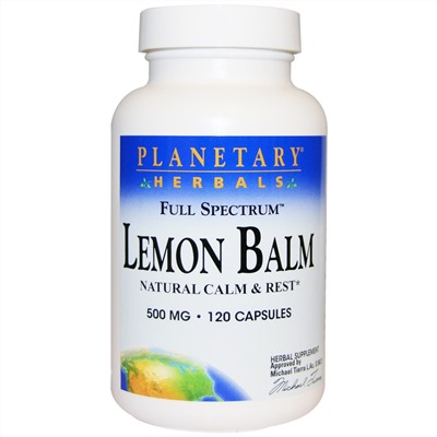 Planetary Herbals, Лимонный бальзам, полный спектр, 500 мг, 120 капсул