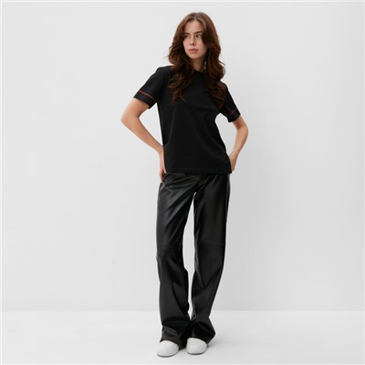 Футболка женская с красным кантом Basic line чёрная, размер 44