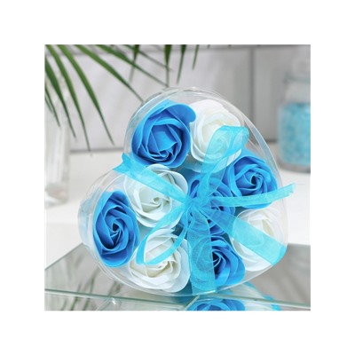 Мыльные розочки, синие и белые, набор 9 шт.
