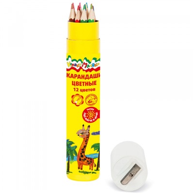 Карандаши 12цв ККМ12Т в тубе с точилкой Каляка-Маляка
