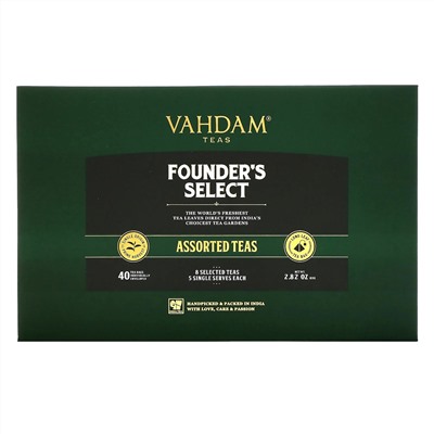 Vahdam Teas, Founder's Select, ассорти чаев, 40 чайных пакетиков, 80 г ,(2,82 унции)