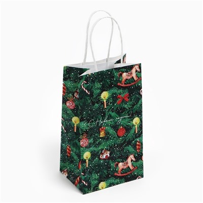 Пакет подарочный новогодний крафтовый «Новогодняя ёлочка», 12×21×9 см