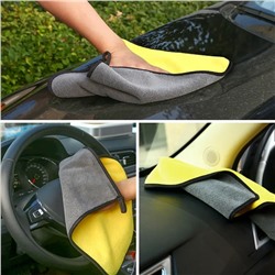 Тряпка автомобильная 30х40 см, микрофибра, желто-серая, с петлей