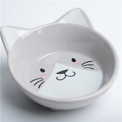 Миска «Голова кота», 150 мл, 14×12.5×6.5 см, керамика, серая