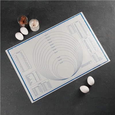 Коврик для выпечки и раскатки теста с разметкой, армированный, силикон, 59×38.5 см, белый