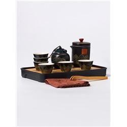 Набор для чайной церемонии ДЖЕКИЧАЙ «Кадзуно», 11 предметов, на 6 персон, чашка 50 мл, чайник 285 мл, керамика, чёрный