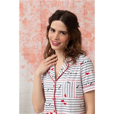 Комплект жен: жакет к/рук, шорты Mia Cara SS23WJ326 Te Amo белый/красный сердечки/полоска