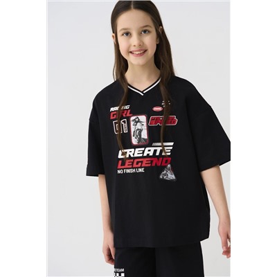 Комплект трикотажный для девочек: фуфайка (футболка), шорты PLAYTODAY, 1240271