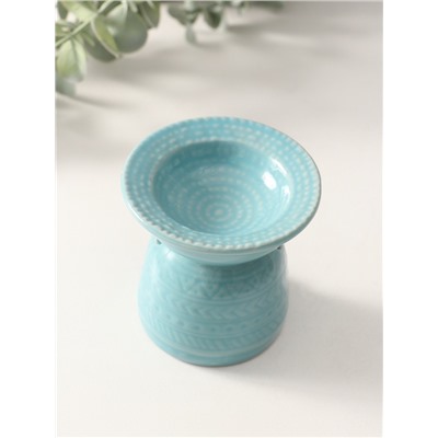 Аромалампа для эфирных масел «Геометрические узоры», керамика, нежно-голубая, 7.5×7.5×6.5 см