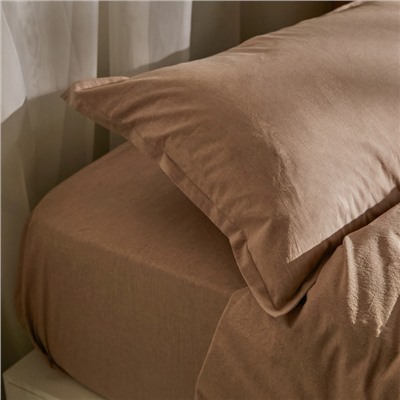 Простыня на резинке евро SL Home «Деним», 200×200+30 см, бежевая, жатый хлопок